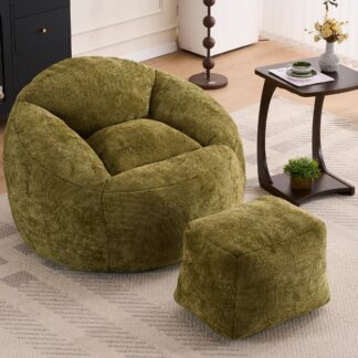 Kumix Foam Bean Bag Chairs for Adults/Teens with Filling,Bean Bag Lazy Sofa with Ultra Soft Chenille Cover, Bean Bag,Indoor & Outdoor, Olive Green