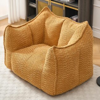 Kumix Bean Bag Sofa Chairs with Highly Resilient Foam for Living Rooms and Bedrooms, Comfortable Square Lazy Sofas, Sofas for Adults to Play, Read and Watch TV, Bean Bag Lazy Chairs, Yellow