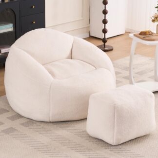 Kumix Foam Bean Bag Chairs for Adults/Teens with Filling,Bean Bag Lazy Sofa with Ultra Soft Chenille Cover, Bean Bag,Indoor & Outdoor, White