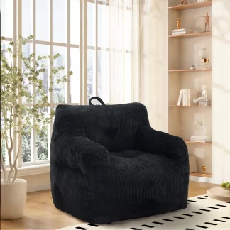 Kumix Bean Bag Chairs for Adults Oversize Bean Bag Sofa Chair with High Density Memory Foam Bean Bag Chair Lazy Chair with Armrest, Adult Beanbag for Bedroom, Living Room, Office, Black