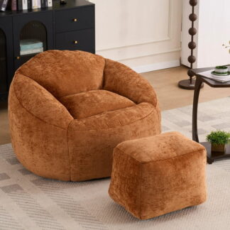 Kumix Foam Bean Bag Chairs for Adults/Teens with Filling,Bean Bag Lazy Sofa with Ultra Soft Chenille Cover, Bean Bag,Indoor & Outdoor, Orange