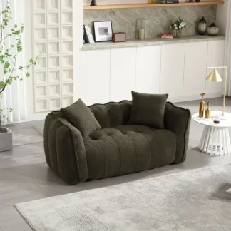 Kumix Soft Beanbag Chair with High Resilience Foam Core for 2 People, Comfortable Square Recliner Sofa is Ideal for Family Members and Friends Engaged in Games, Reading, Watching TV, Olive Green
