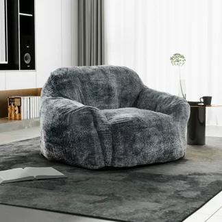 Kumix Modern Bean Bag Chair, Soft Faux Fur Memory Foam Bean Bag Sofa with Armrest, Living Room Lounger Chair, Comfortable Lazy Sofa Chair for Kids Teens Adults, No Assembly, Blue+Gray