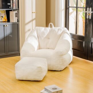 Kumix Bean Bag Chair with Filler, Bean Bag Sofa with Tufted Soft Stuffed Filling, Fluffy and Lazy Sofa, Comfy Cozy BeanBag Chairs with Memory Foam for Dorm, Apartment, Living Room, White