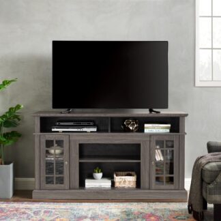 Kumix Classic TV Media Stand Modern Entertainment Console for TV Up to 65" with Open and Closed Storage Space, Dark Walnut/Black