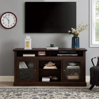 Kumix Contemporary TV Media Stand Modern Entertainment Console for TV Up to 65" with Open and Closed Storage Space, Brown, 60"W*15.75"D*29"H