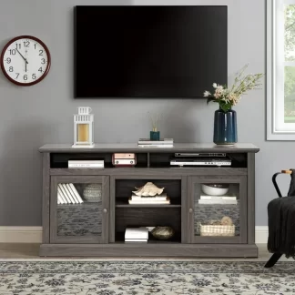 Kumix Contemporary TV Media Stand Modern Entertainment Console for TV Up to 65" with Open and Closed Storage Space, Dark Walnut/Black, 60"W*15.75"D*29"H