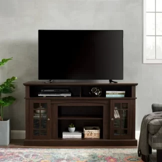 Kumix Classic TV Media Stand Modern Entertainment Console for TV Up to 65" with Open and Closed Storage Space, Espresso