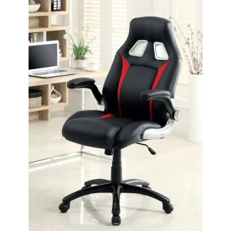 Kumix Stylish Office Chair Upholstered 1pc Comfort Adjustable Chair Relax Gaming Office Chair Work Black And Red Color Padded Armrests