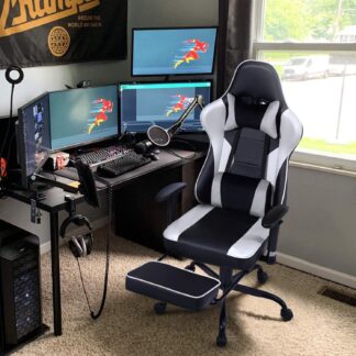 Kumix Game chair, ergonomically designed computer chair with headrest and 2D armrests, waist pillow electronic lounge chair with vibration massage function, competitive chair