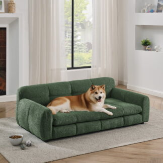 Kumix Soft and Comfortable Pet Bed for Big and Oversized Dogs, Durable Elevated Dog Sofa Bed, Comfortable Dog Sofa, Modern and Fashionable Linen Fabric Dog Sofa-OLIVE GREEN