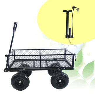 Kumix 600 Lbs Steel Garden Cart, Heavy Duty Garden Wagon Cart Pullable on Wheels, Metal Yard Utility Wagon Carts with 10" All Terrain Tires, Mesh Removable Sides and 180°Rotating Handle, Black