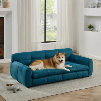 Kumix Soft and Comfortable Pet Bed for Big and Oversized Dogs, Durable Elevated Dog Sofa Bed, Comfortable Dog Sofa, Modern and Fashionable Linen Fabric Dog Sofa-Dark Blue