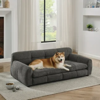 Kumix Soft and Comfortable Pet Bed for Big and Oversized Dogs, Durable Elevated Dog Sofa Bed, Comfortable Dog Sofa, Modern and Fashionable Linen Fabric Dog Sofa-DARK GREY